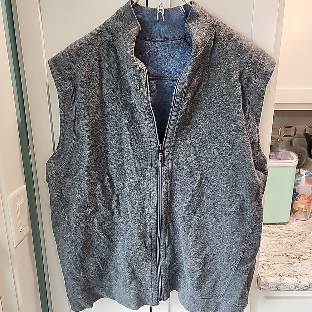 Tommy Bahama Reversible Sweater Vest Mens XL Gray Blue Full Zip Golf 100% Cotton